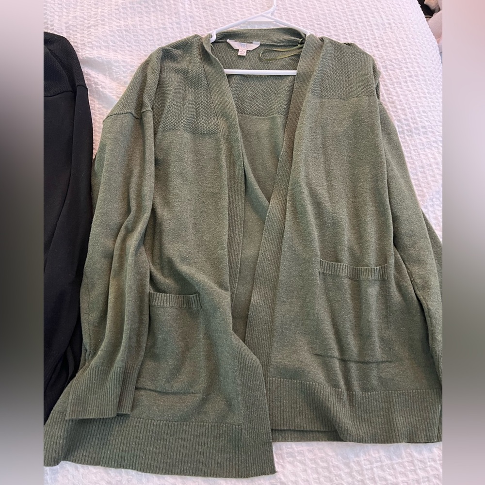 $18 for 2 LARGE cardigans 1Black- 1Green